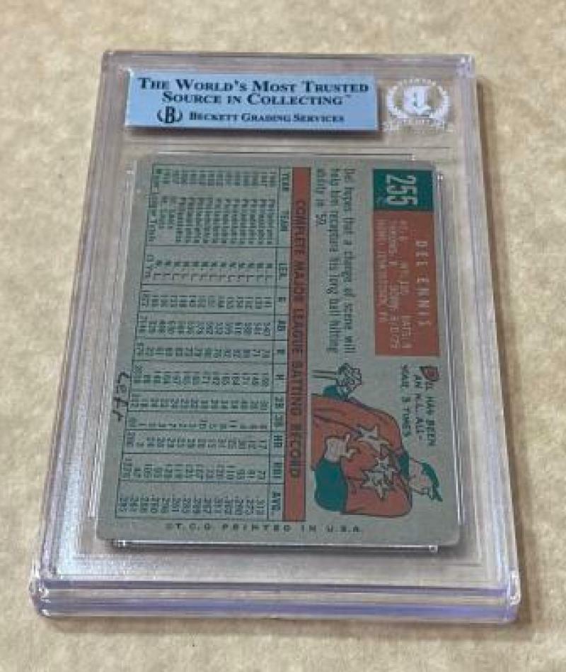1959 TOPPS DEL ENNIS #255 REDS SIGNED CARD BECKETT AUTHENTIC AUTO VINTAGE