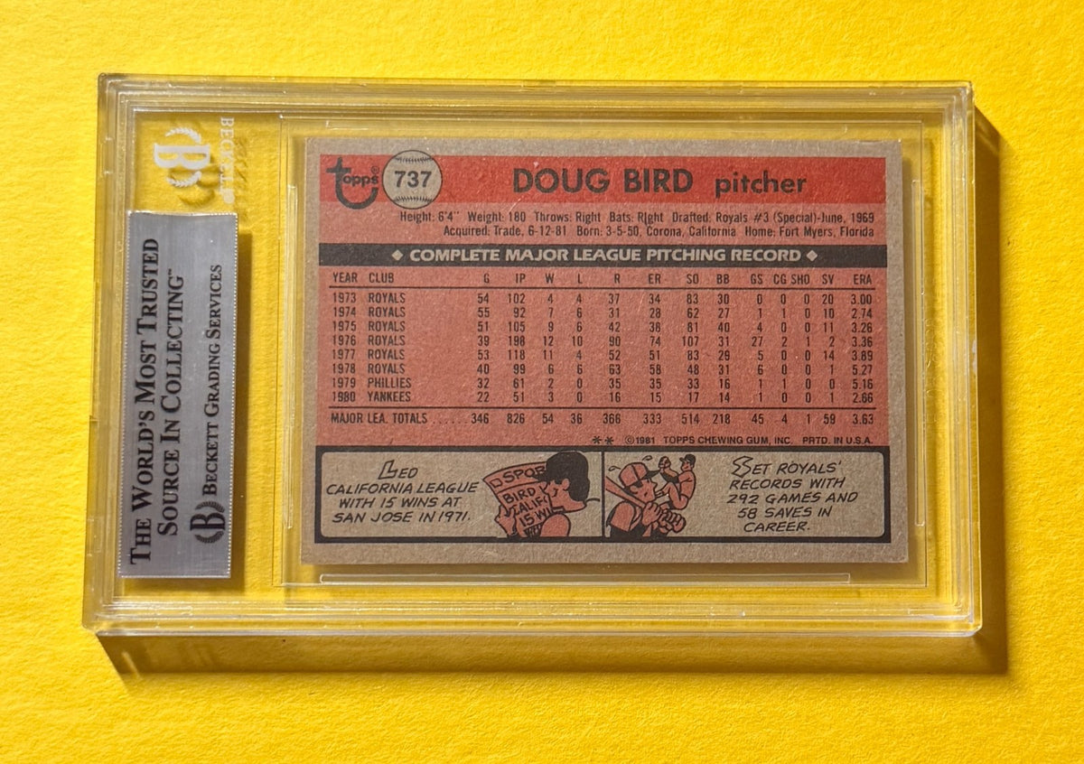 1981 TOPPS TRADED DOUG BIRD #737 SIGNED AUTO CARD BECKETT AUTHENTIC CUBS