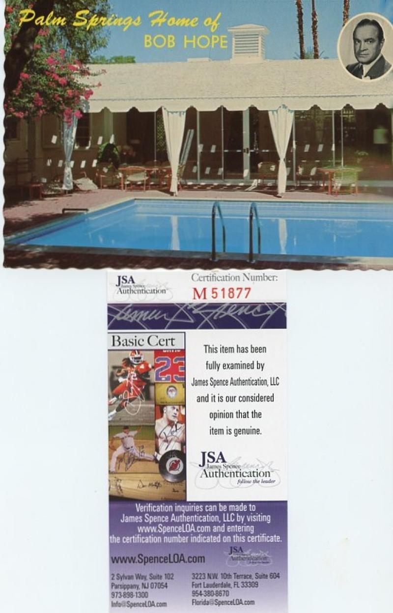BOB HOPE COMEDIAN ACTOR GREAT  SIGNED POSTCARD W/COA JSA M51877
