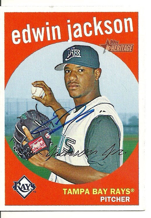 EDWIN JACKSON TAMPA BAY RAYS SIGNED AUTOGRAPHED 2008 TOPPS CARD #413 W/COA