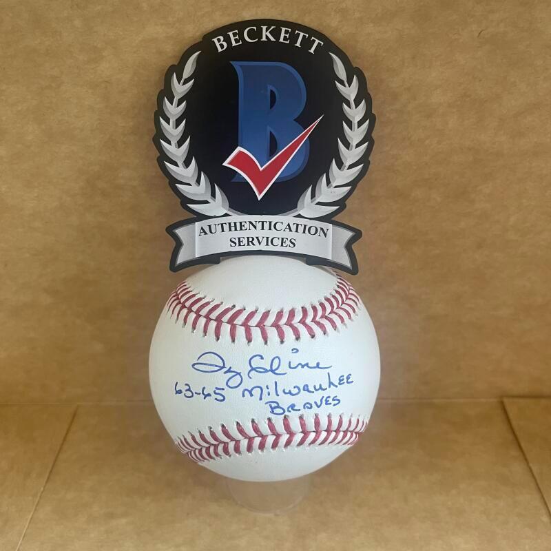 TY CLINE 63-65 MILWAUKEE BRAVES SIGNED AUTO M.L.BASEBALL BECKETT AUTHENTICATED