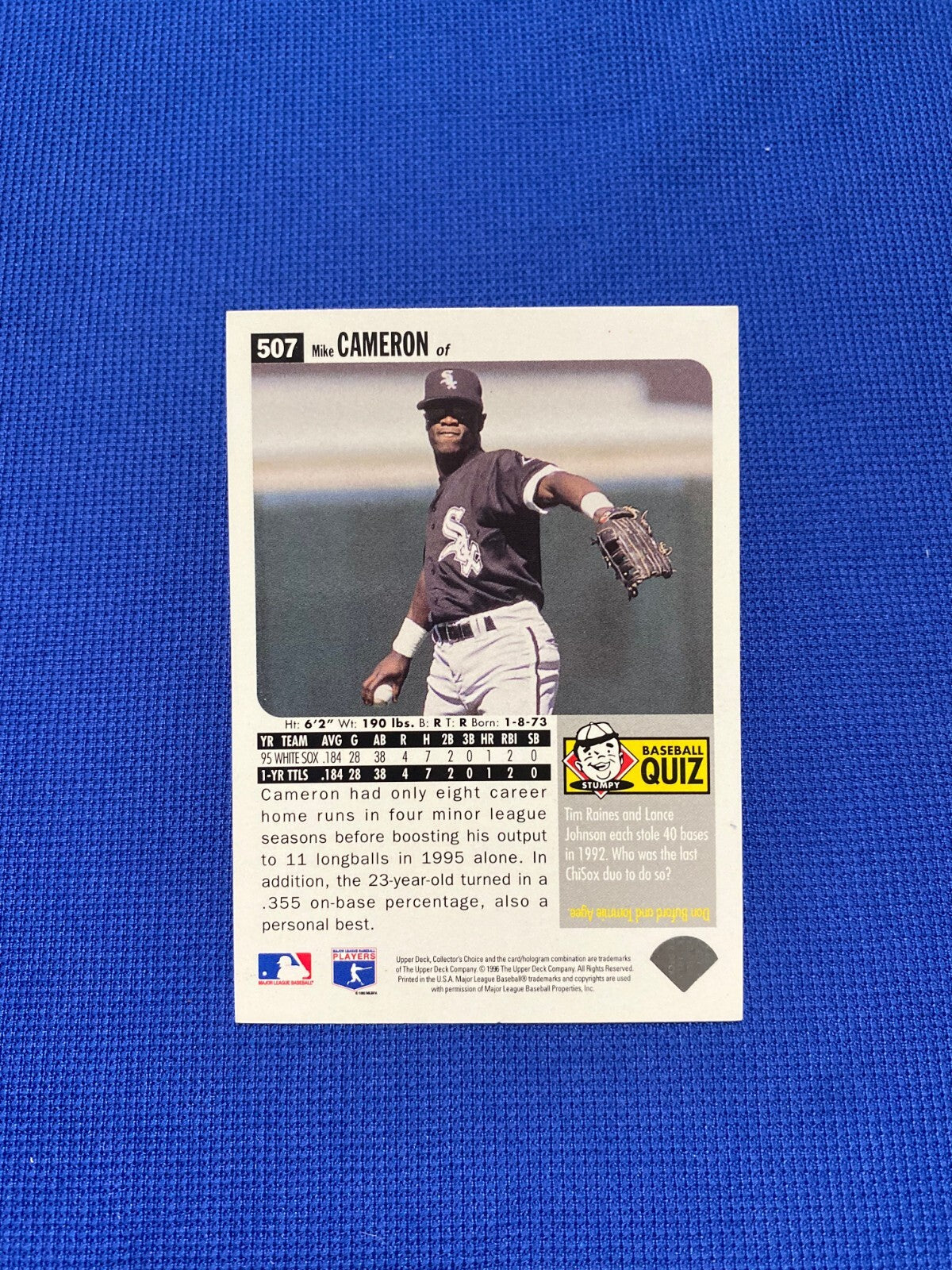 1996 UD COLLECTORS CHOICE MIKE CAMERON CHICAGO WHITE SOX SIGNED AUTO #507 W/COA