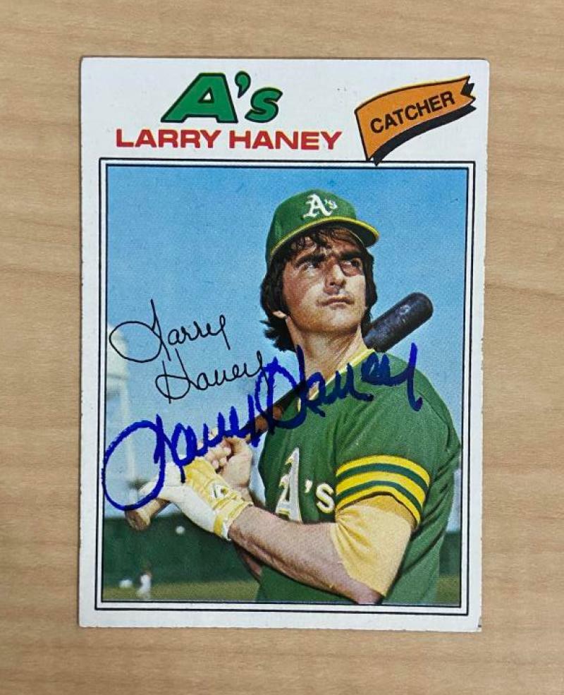 LARRY HANEY OAKLAND ATHLETICS SIGNED AUTOGRAPHED 1977 TOPPS CARD #12 W/COA