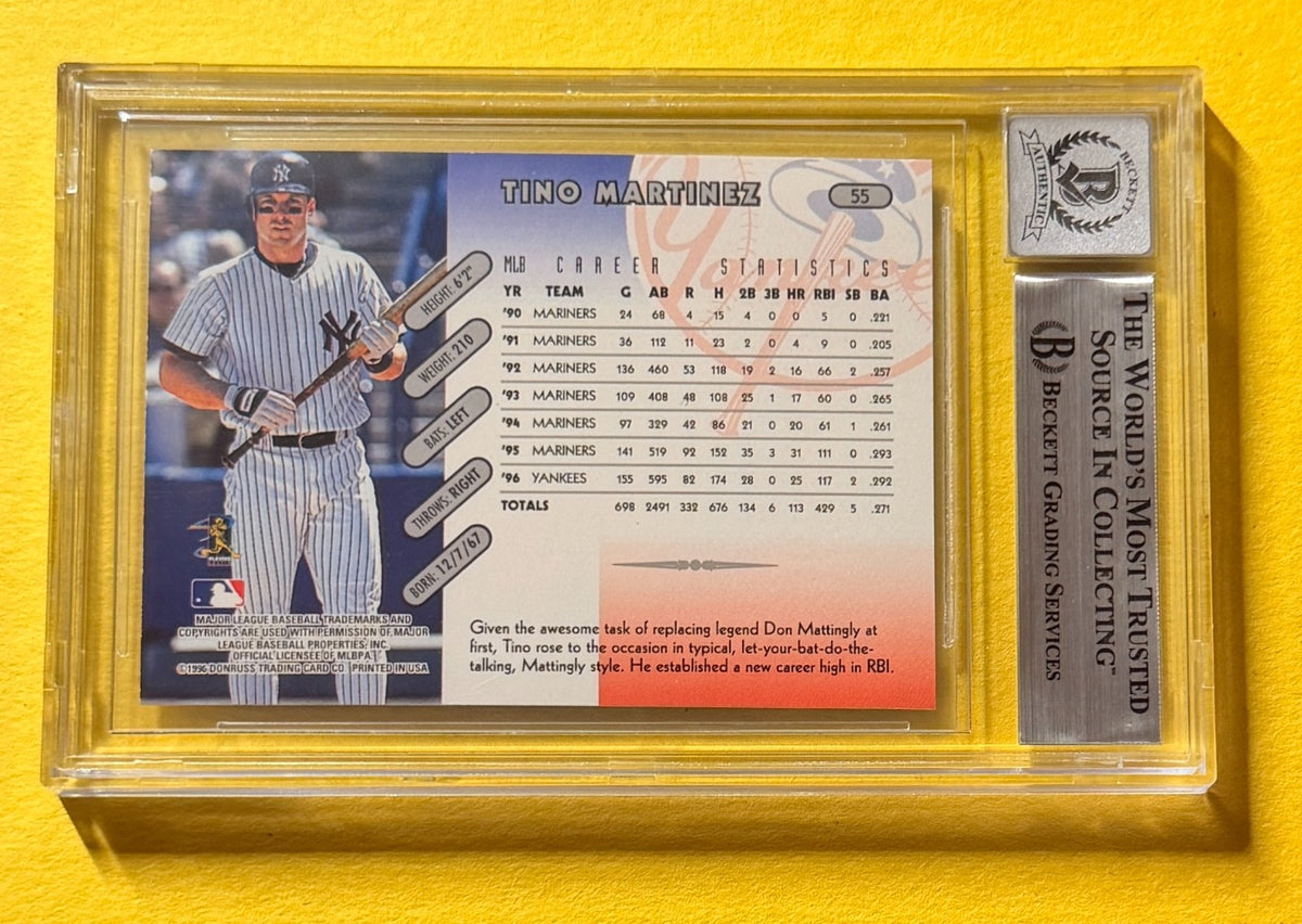 1997 DONRUSS TINO MARTINEZ #55 SIGNED AUTO CARD BECKETT 10 AUTHENTIC NYY