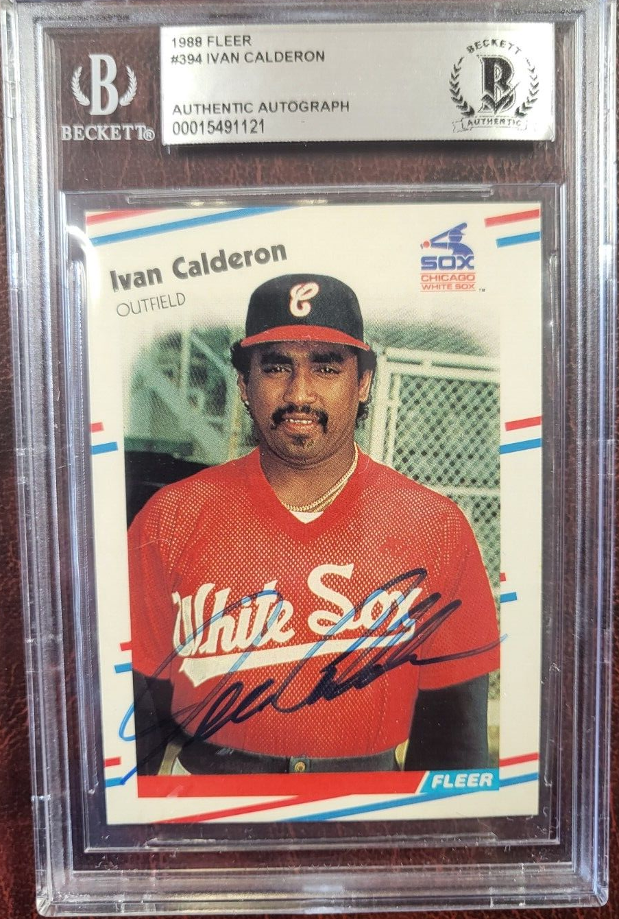 1988 FLEER IVAN CALDERON WHITE SOX SIGNED AUTOGRAPH #394 CARD BECKETT AUTH *