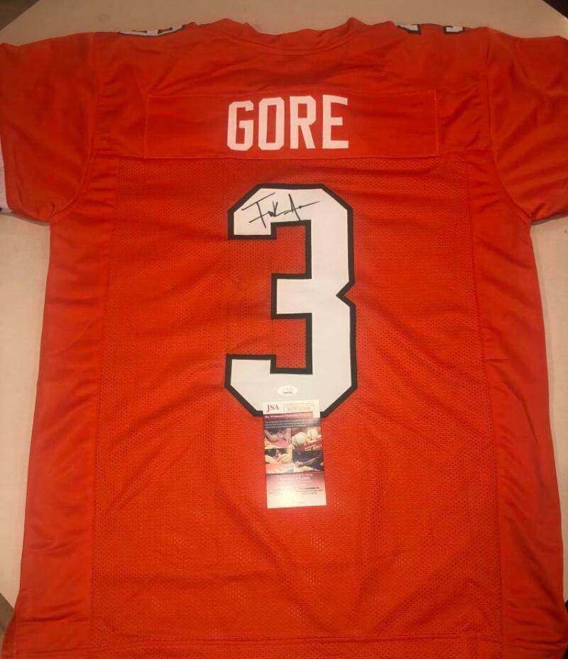 FRANK GORE HURRICANES SIGNED AUTO ORANGE CUSTOM XL JERSEY JSA WITNESSED 