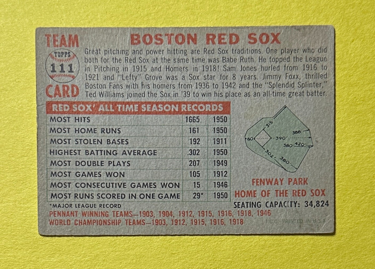 1956 TOPPS BOSTON RED SOX TEAM CARD #111