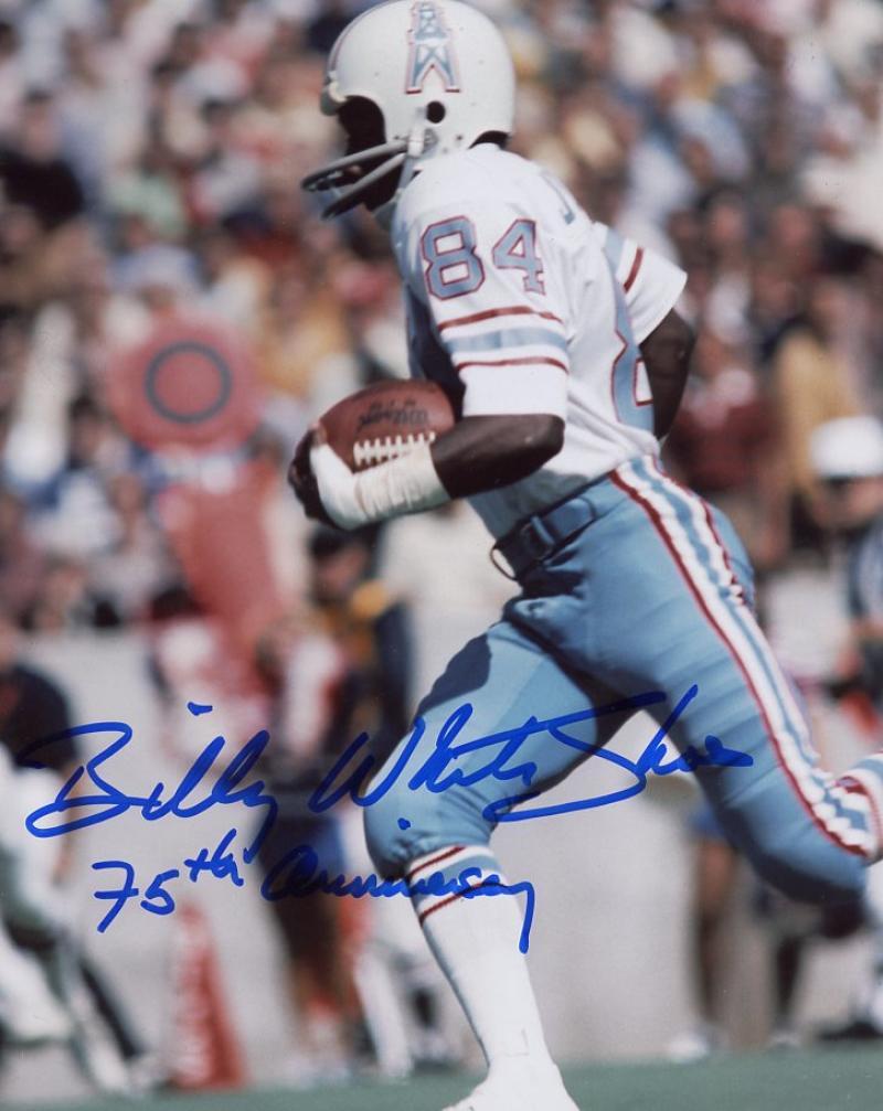 BILLY WHITE SHOES JOHNSON 75TH ANNIVERSARY OILERS SIGNED AUTOGRAPHED 8X10 PHOTO 