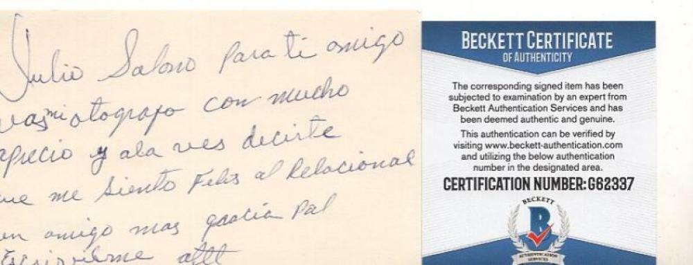 JULIO SOLANO 1983 DEBUT ASTROS/MARINERS SIGNED 3X5 INDEX CARD BECKETT G62337