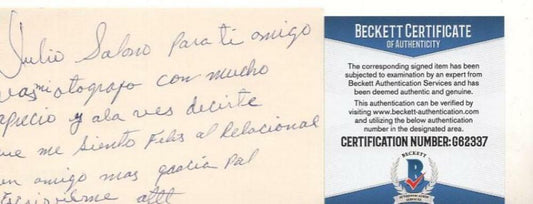 JULIO SOLANO 1983 DEBUT ASTROS/MARINERS SIGNED 3X5 INDEX CARD BECKETT G62337
