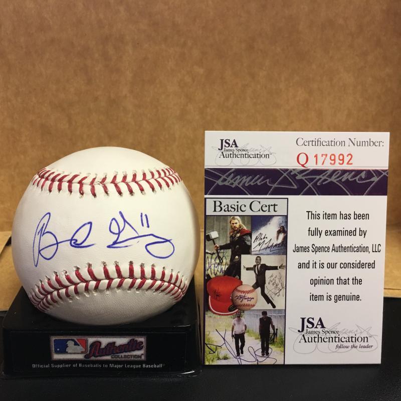 BRANDON GUYER CLEVELAND INDIANS SIGNED M.L. BASEBALL JSA Q17992
