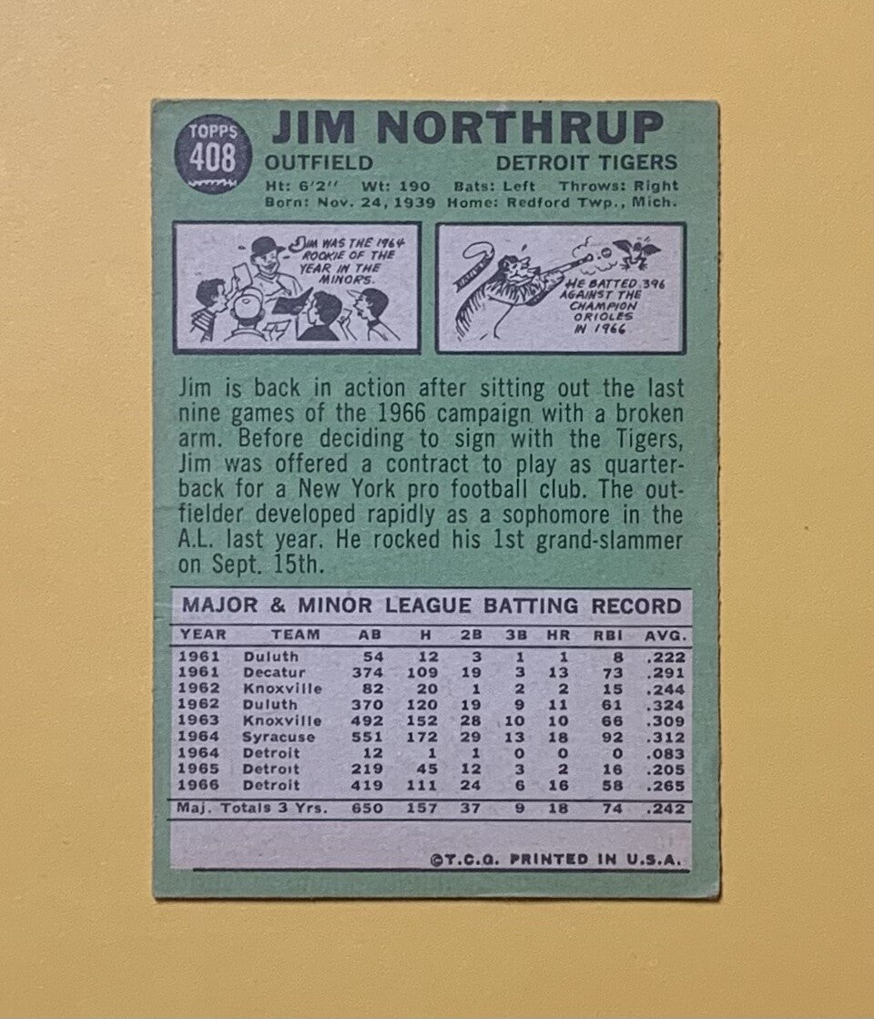 1967 TOPPS JIM NORTHRUP #408 TIGERS 