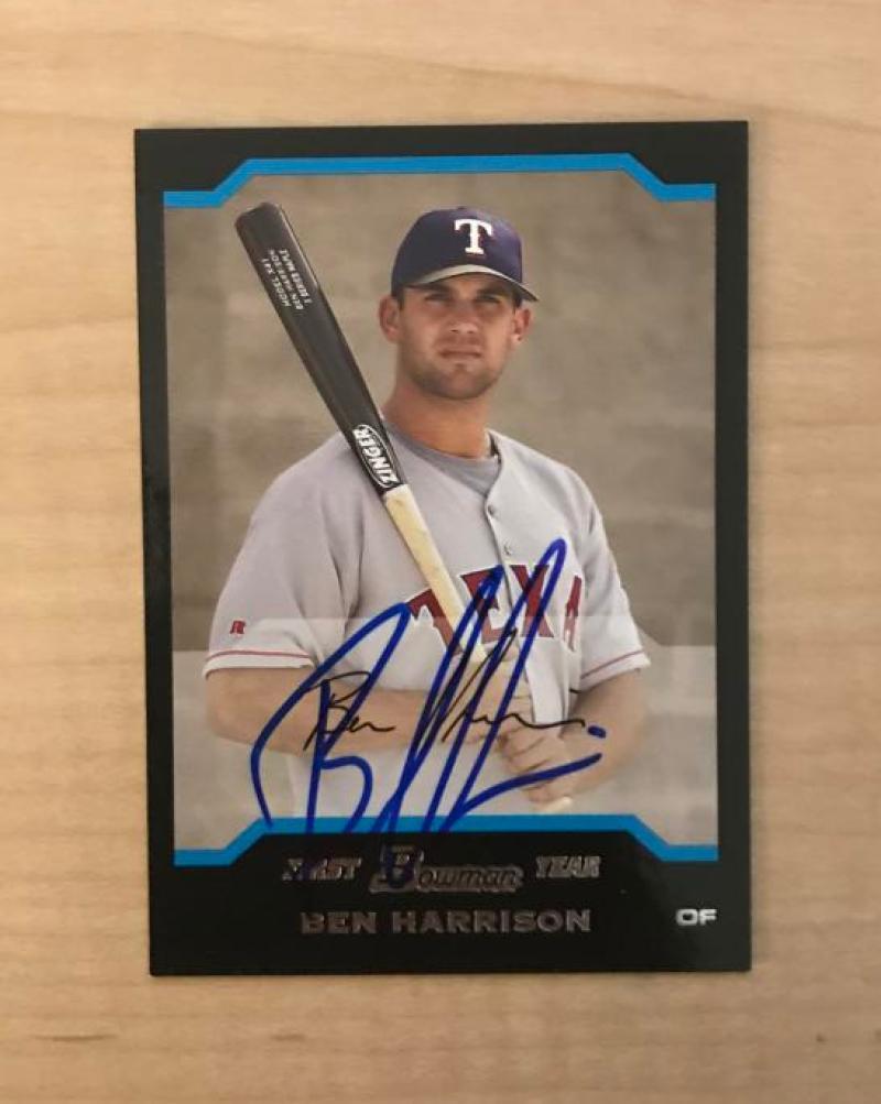BEN HARRISON TEXAS RANGERS SIGNED AUTOGRAPHED 2004 BOWMAN CARD #BDP113 W/COA