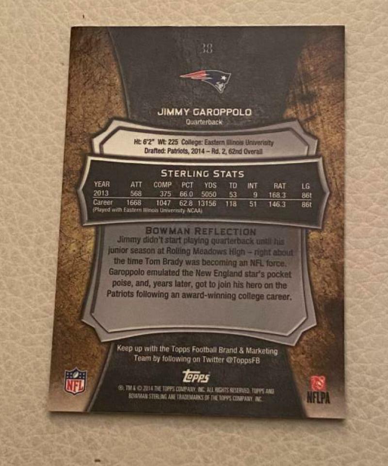 JIMMY GAROPPOLO PATRIOTS ROOKIE QB  #38 BOWMAN STERLING 