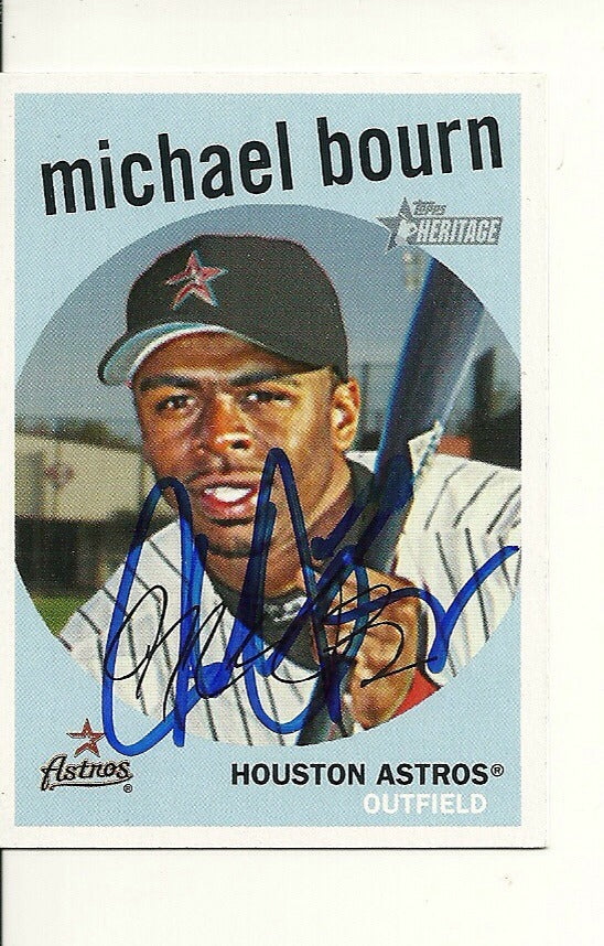 MICHAEL BOURN HOUSTON ASTROS SIGNED AUTO 2008 TOPPS HERITAGE CARD #344 W/COA