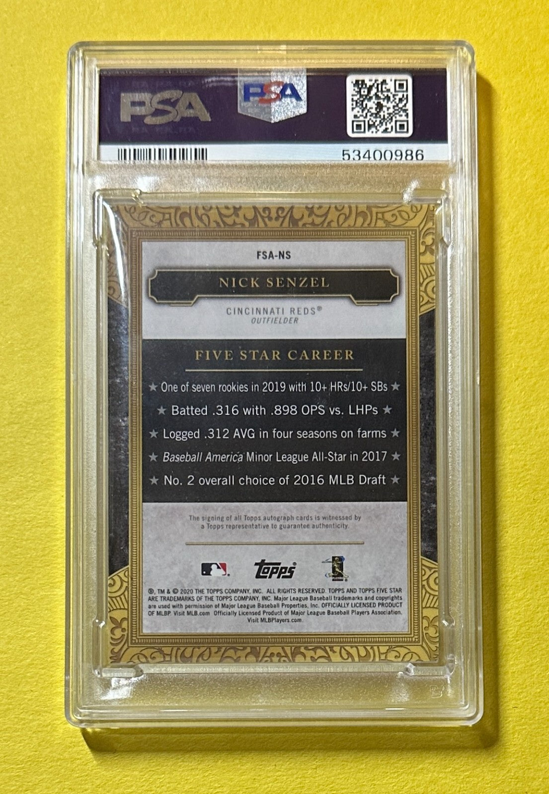 2020 TOPPS FIVE STAR NICK SENZEL AUTO #FSANS PSA MINT 9 REDS