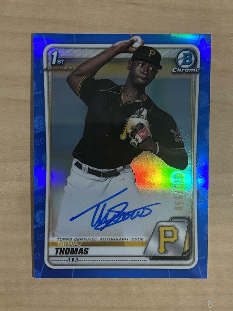 2020 BOWMAN CHROME AUTO TAHNAJ THOMAS 1ST BOWMAN BLUE REFRACTOR PIRATES  /150