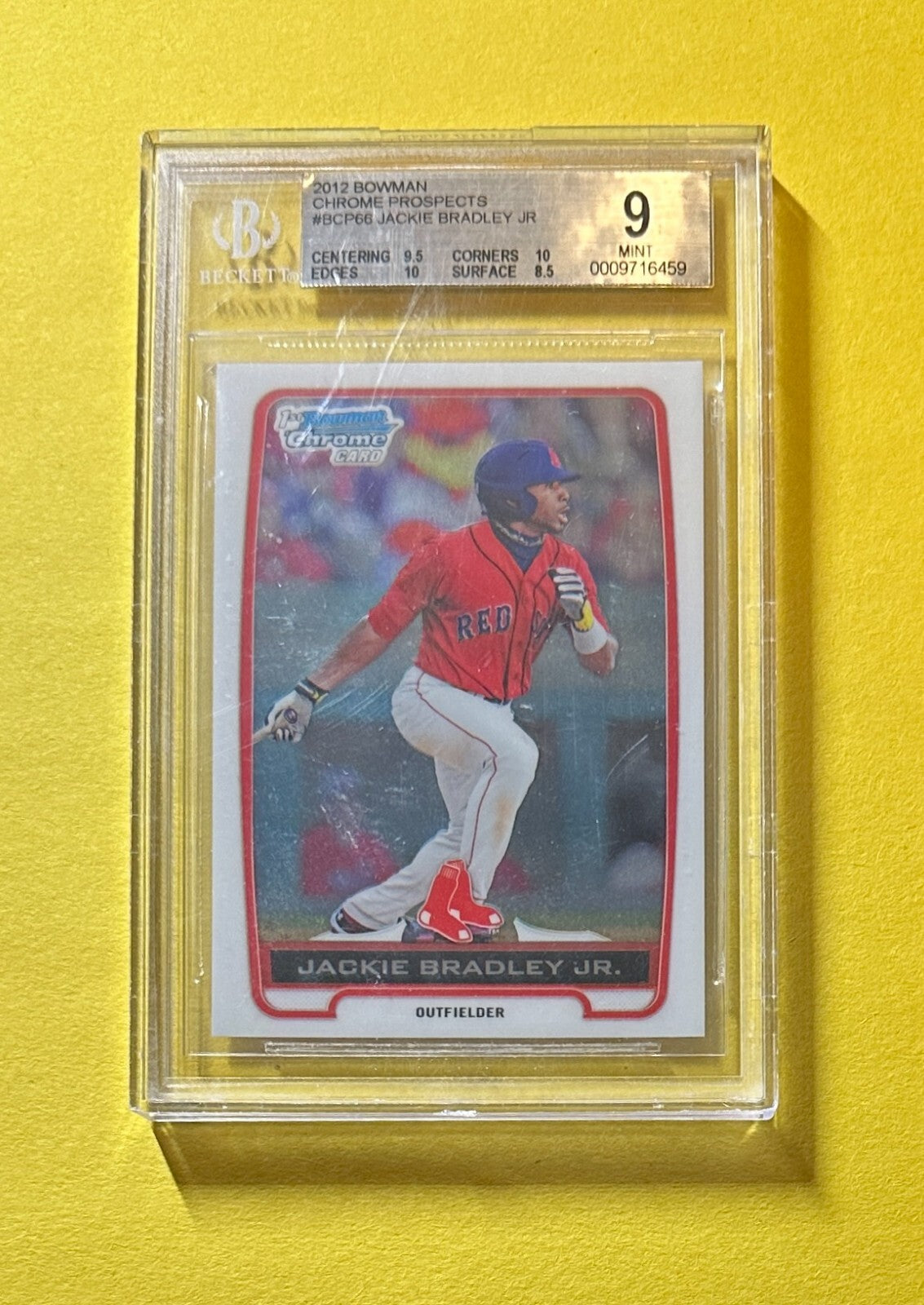 2012 BOWMAN CHROME JACKIE BRADLEY JR 1ST BOWMAN #BCP66 BGS MINT 9 RED SOX