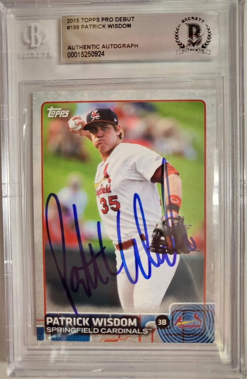 2015 TOPPS PRO DEBUT PATRICK WISDOM #188 CARDINALS AUTO SIGNED CARD BECKETT