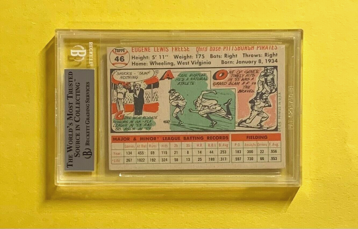 1956 TOPPS GENE FREESE #46 AUTHENTIC AUTO BECKETT CERTIFIED PIRATES