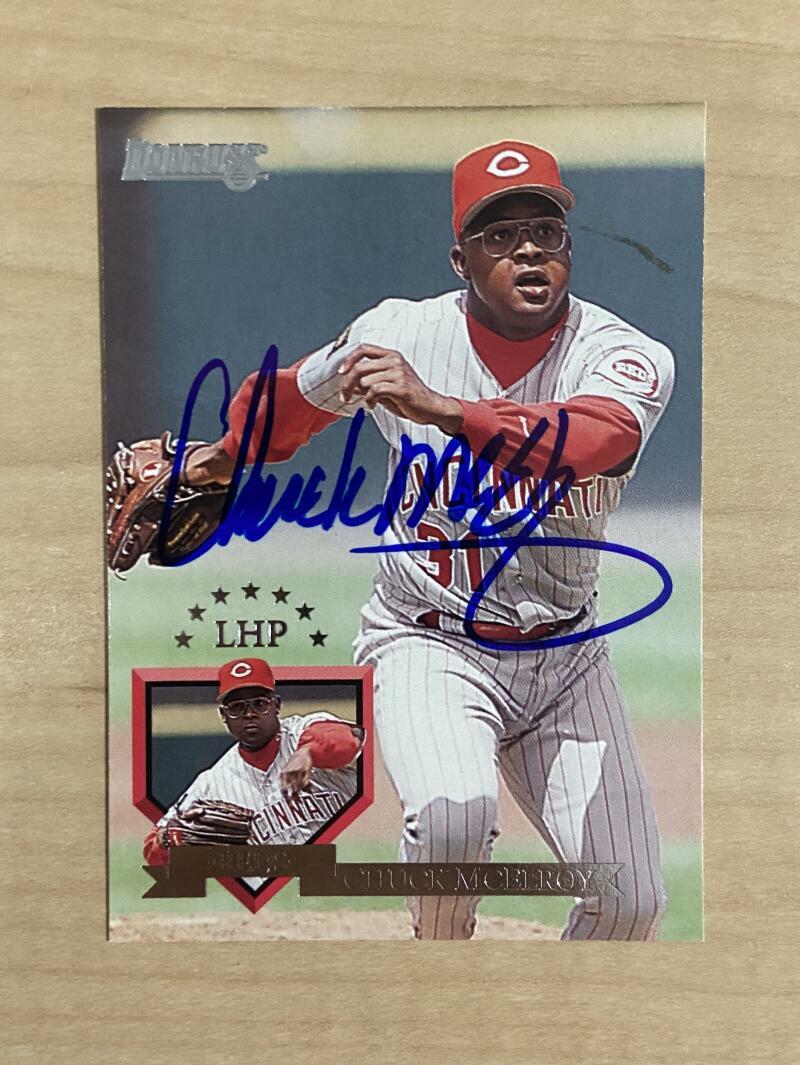 CHUCK MCELROY CINCINNATI REDS SIGNED AUTOGRAPHED 1995 DONRUSS CARD #290 W/COA