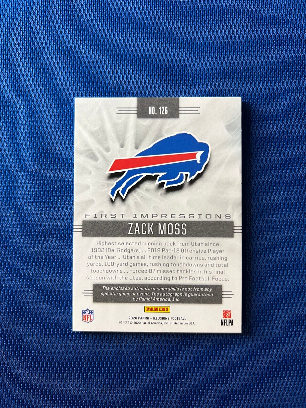 2020 PANINI ILLUSIONS ZACK MOSS ROOKIE AUTO JERSEY /299 FIRST IMPRESSIONS #126
