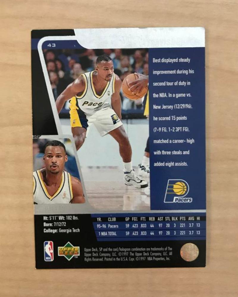 TRAVIS BEST INDIANA PACERS SIGNED AUTOGRAPHED 1997 UPPER DECK SP CARD #43 W/COA