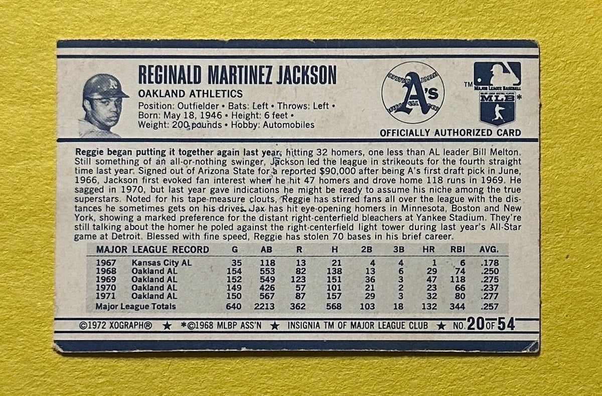 1972 KELLOGG'S 3-D SUPER STARS REGGIE JACKSON #20 ATHLETICS HOF