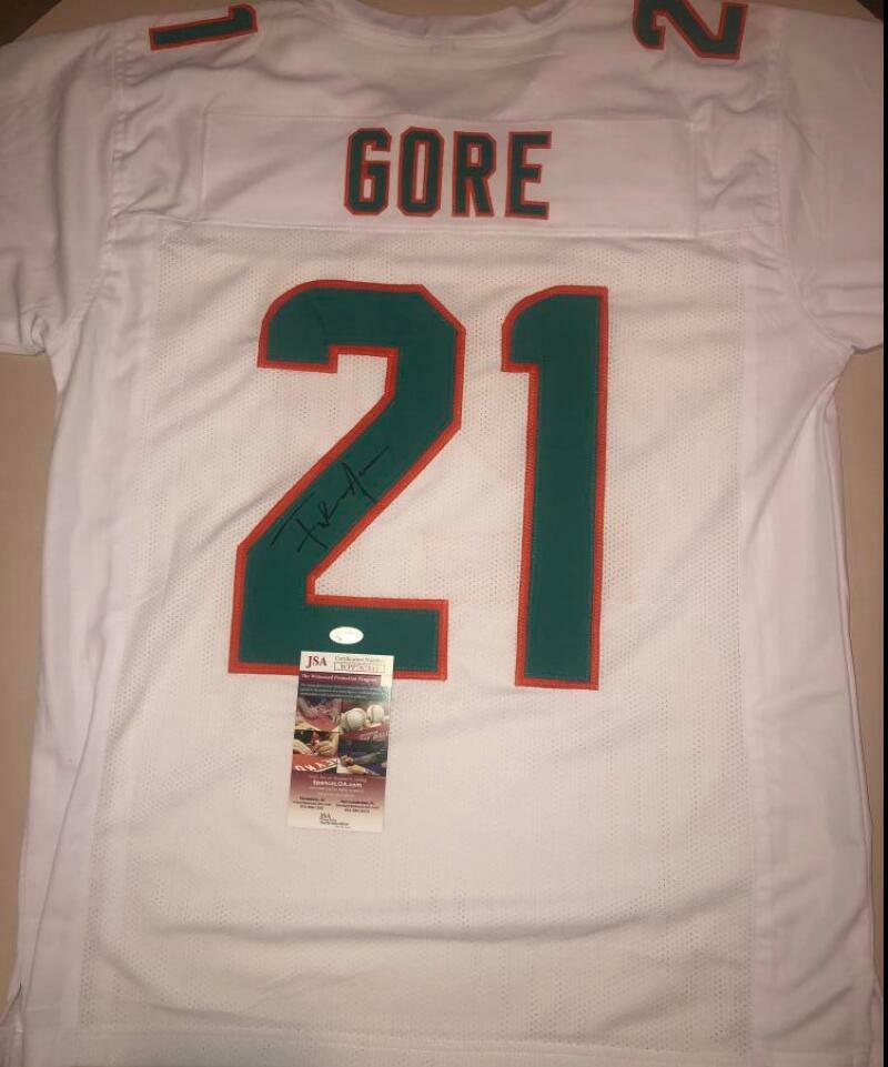 FRANK GORE DOLPHINS SIGNED AUTO WHITE CUSTOM XL JERSEY JSA WITNESSED 