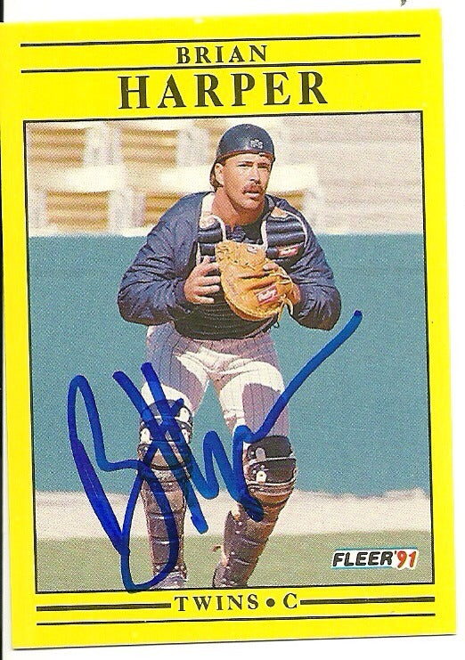 BRIAN HARPER MINNESOTA TWINS SIGNED AUTOGRAPHED 1991 FLEER CARD #613 W/COA
