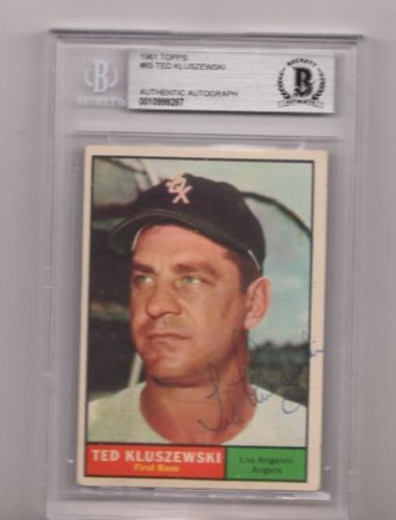 1961 TOPPS TED KLUSZEWSKI ANGELS SIGNED CARD BECKETT AUTHENTIC AUTO VINTAGE