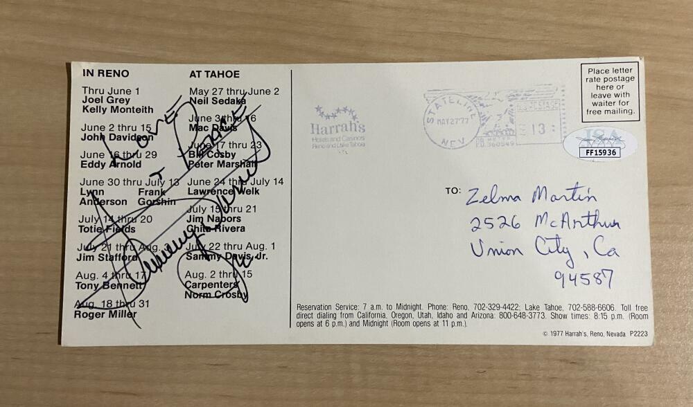 SAMMY DAVIS JR. SIGNED AUTOGRAPHED POSTCARD THATS ALL JSA COA