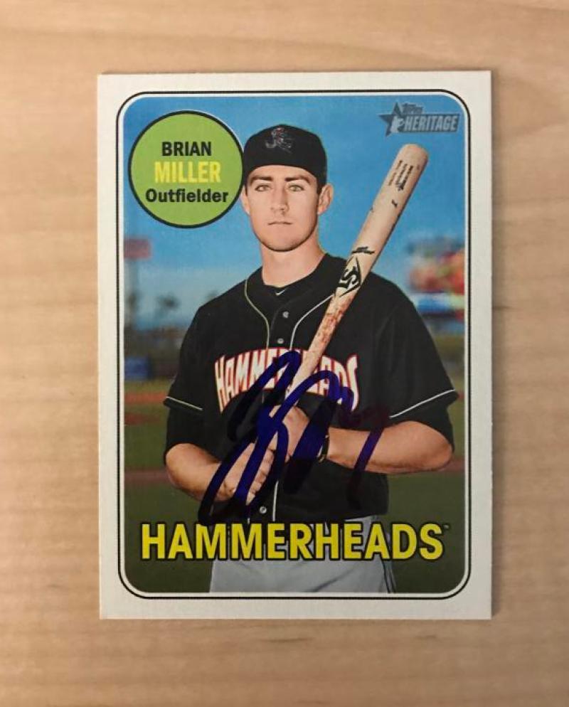 BRIAN MILLER JUPITER HAMMERHEADS SIGNED 2018 TOPPS HERITAGE CARD #26 W/COA
