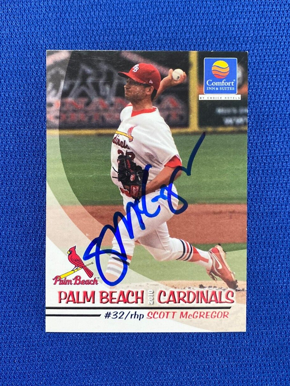 2010 GRANDSTAND SCOTT MCGREGOR PALM BEACH CARDINALS MINOR LEAGUE CARD W/COA