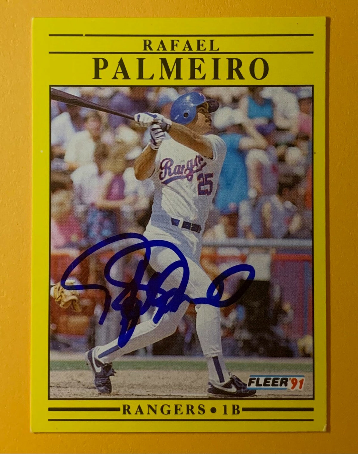 1991 FLEER RAFAEL PALMEIRO RANGERS #295 SIGNED AUTOGRAPHED CARD W/ COA