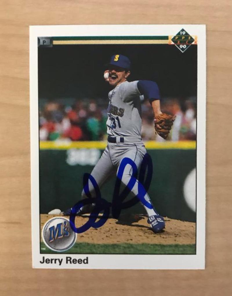 JERRY REED SEATTLE MARINERS SIGNED AUTOGRAPHED 1990 UPPER DECK CARD #210 W/COA 