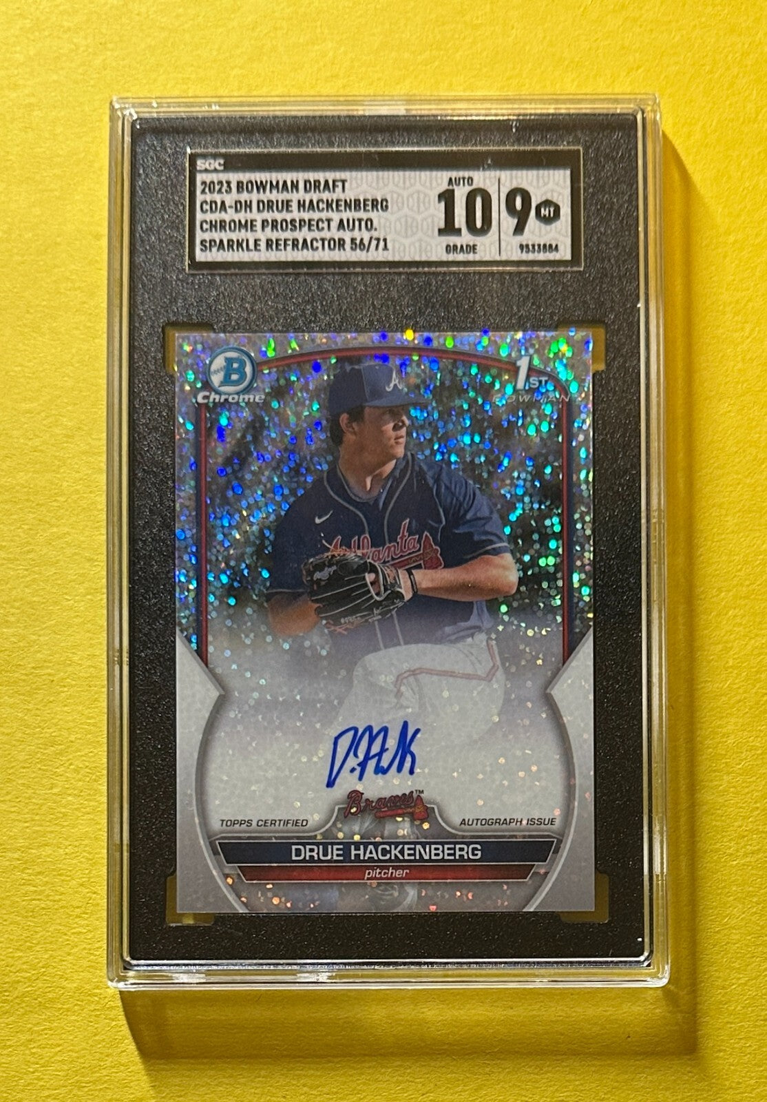2023 BOWMAN DRAFT DRUE HACKENBERG SPARKLE AUTO /71 #CDA-DH SGC MT 9 AUTO 10