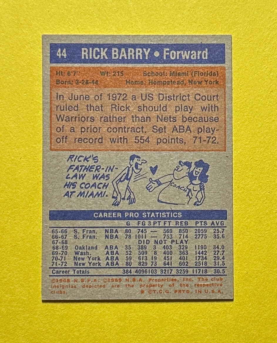 1972-73 TOPPS RICK BARRY #44 WARRIORS