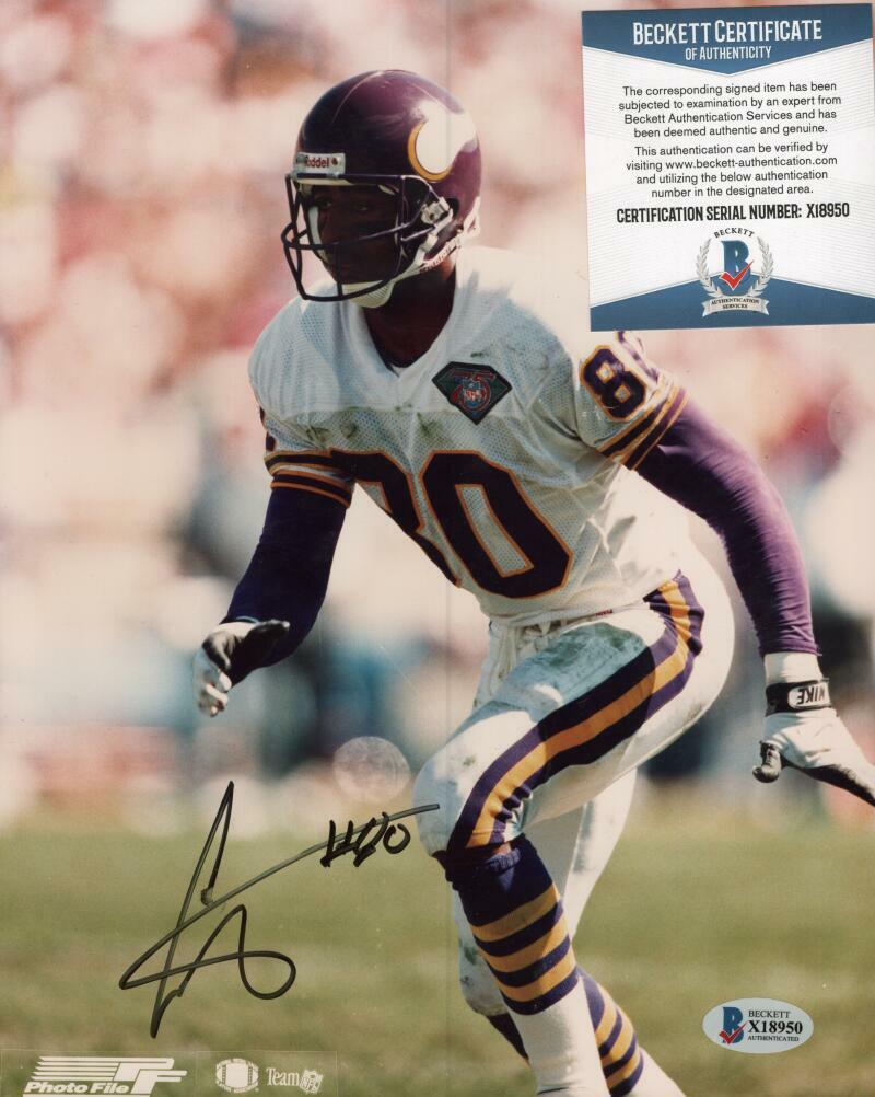 CRIS CARTER MINNESOTA VIKINGS SIGNED AUTOGRAPHED 8X10 PHOTO BECKETT X18950