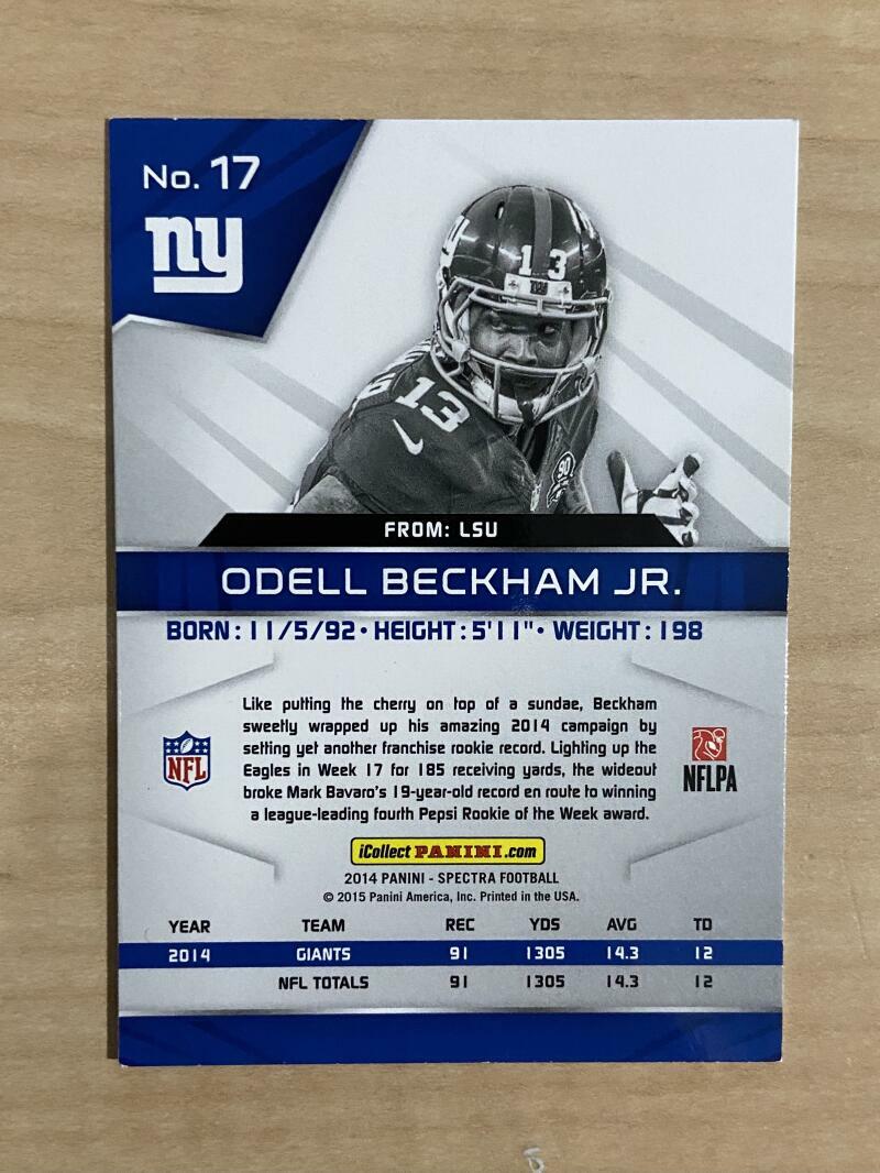 2014 PANINI SPECTRA ODELL BECKHAM JR GIANTS ROOKIE CARD WEEK 14 #17