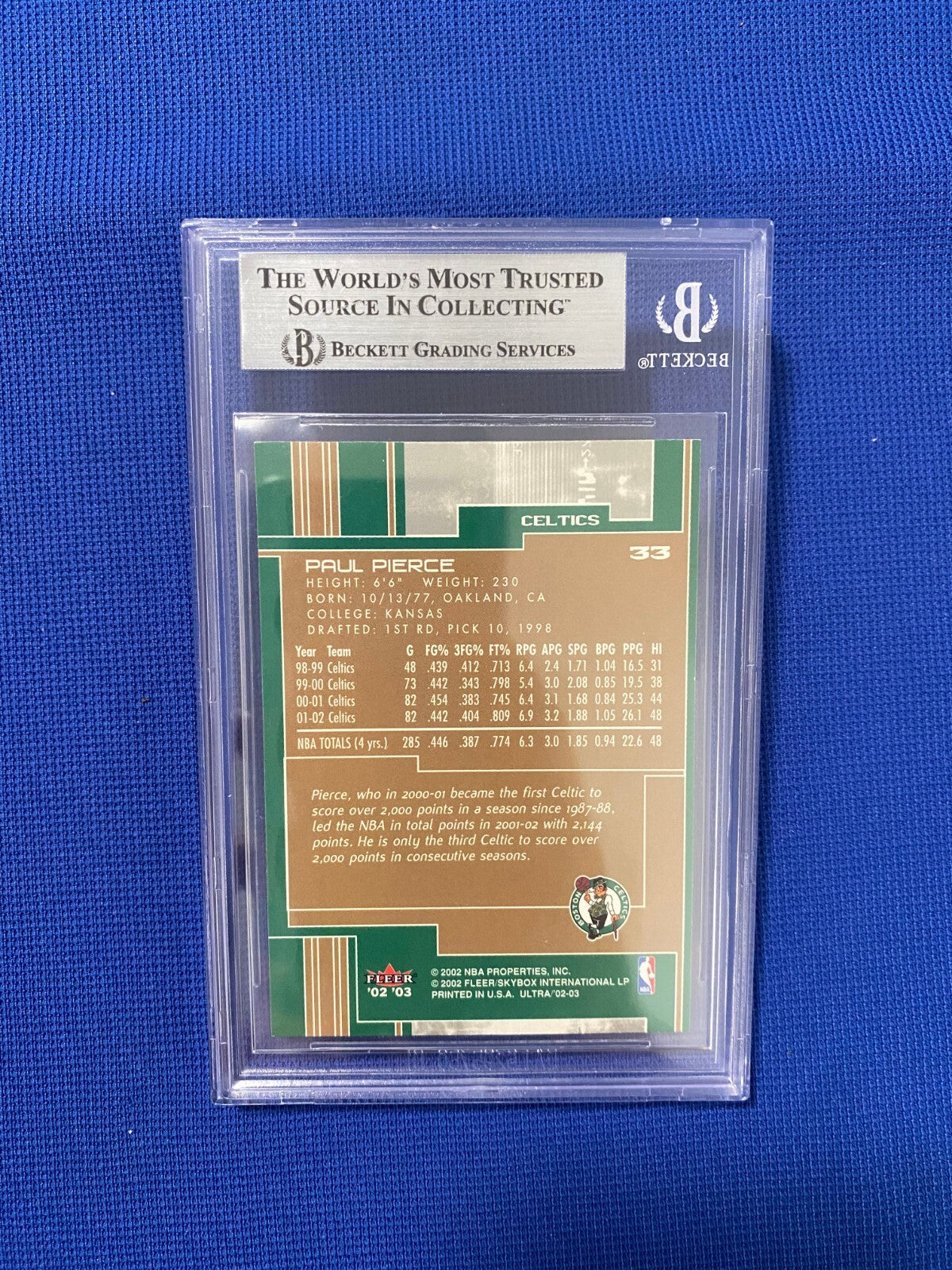 2002-03 FLEER ULTRA PAUL PIERCE CELTICS SIGNED AUTOGRAPHED AUTO CARD #33 BECKETT