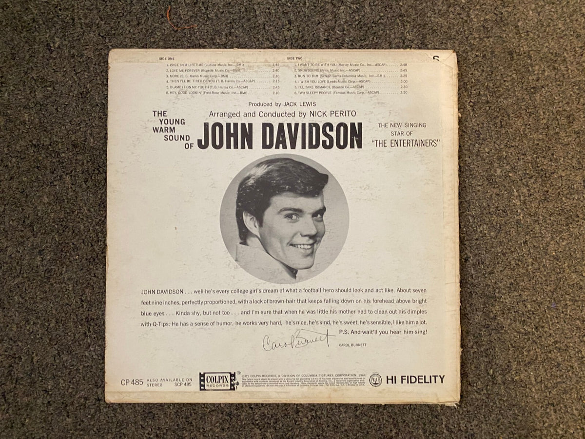 JOHN DAVIDSON MUSIC STAR SIGNED AUTOGRAPHED VINYL RECORD ALBUM W/COA