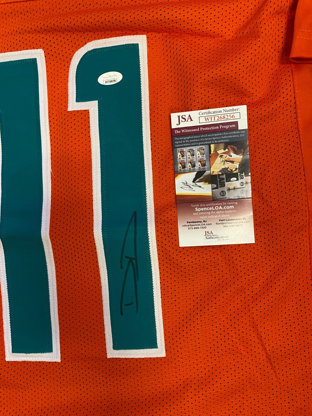 DEVANTE PARKER MIAMI DOLPHINS SIGNED AUTOGRAPH CUSTOM ORANGE JERSEY SZ XL JSA **