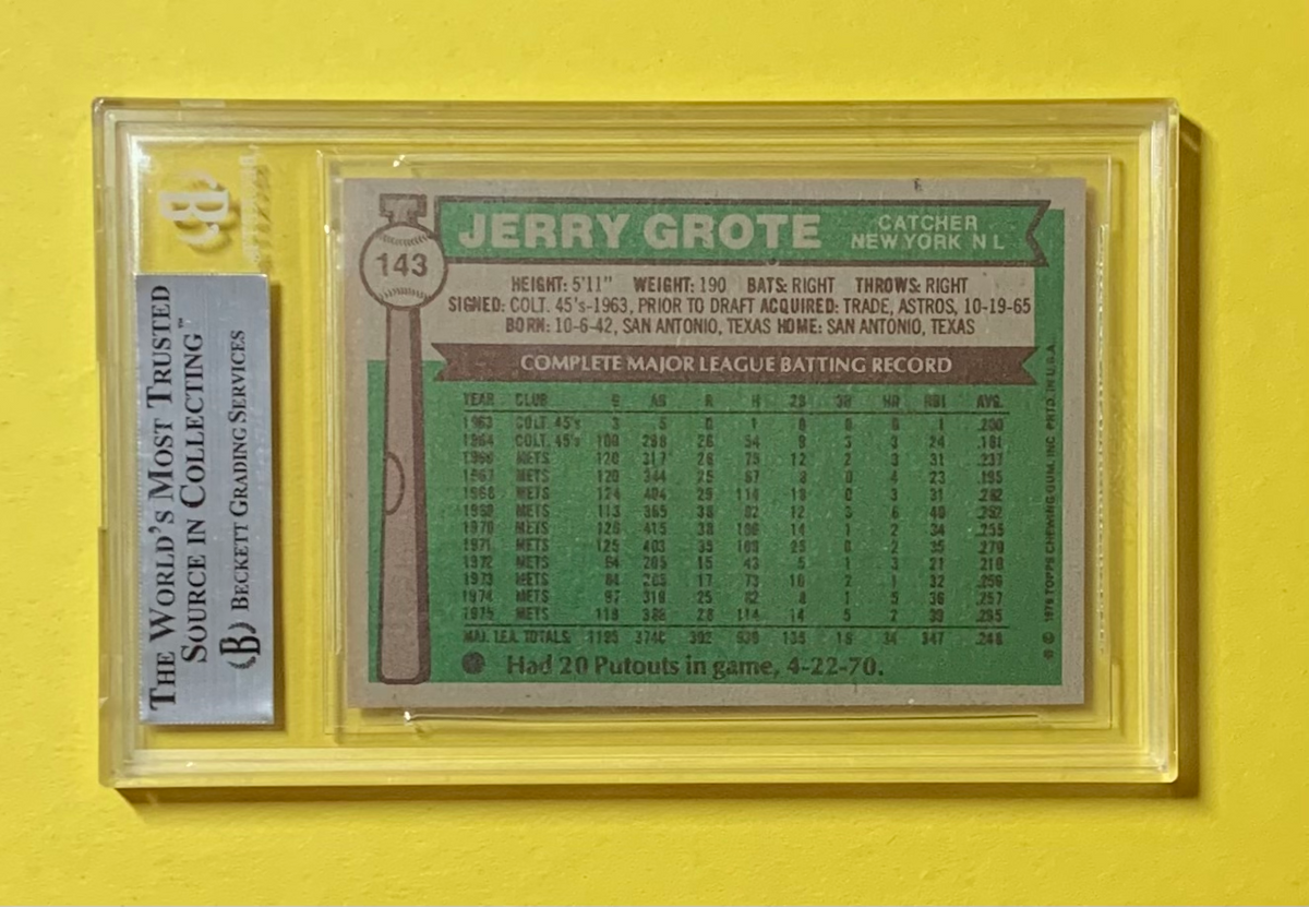 1976 TOPPS JERRY GROTE #143 AUTHENTIC AUTO BECKETT CERTIFIED METS