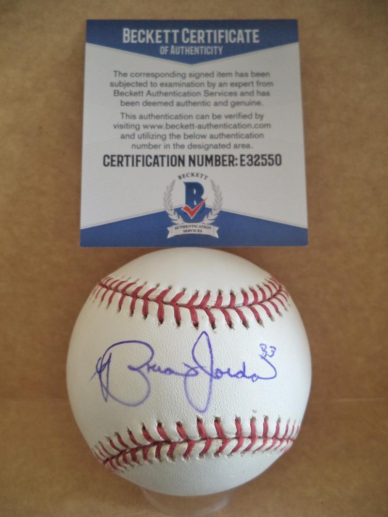 BRIAN JORDAN #33 CARDINALS/BRAVES SIGNED AUTO M.L BASEBALL BECKETT E32550