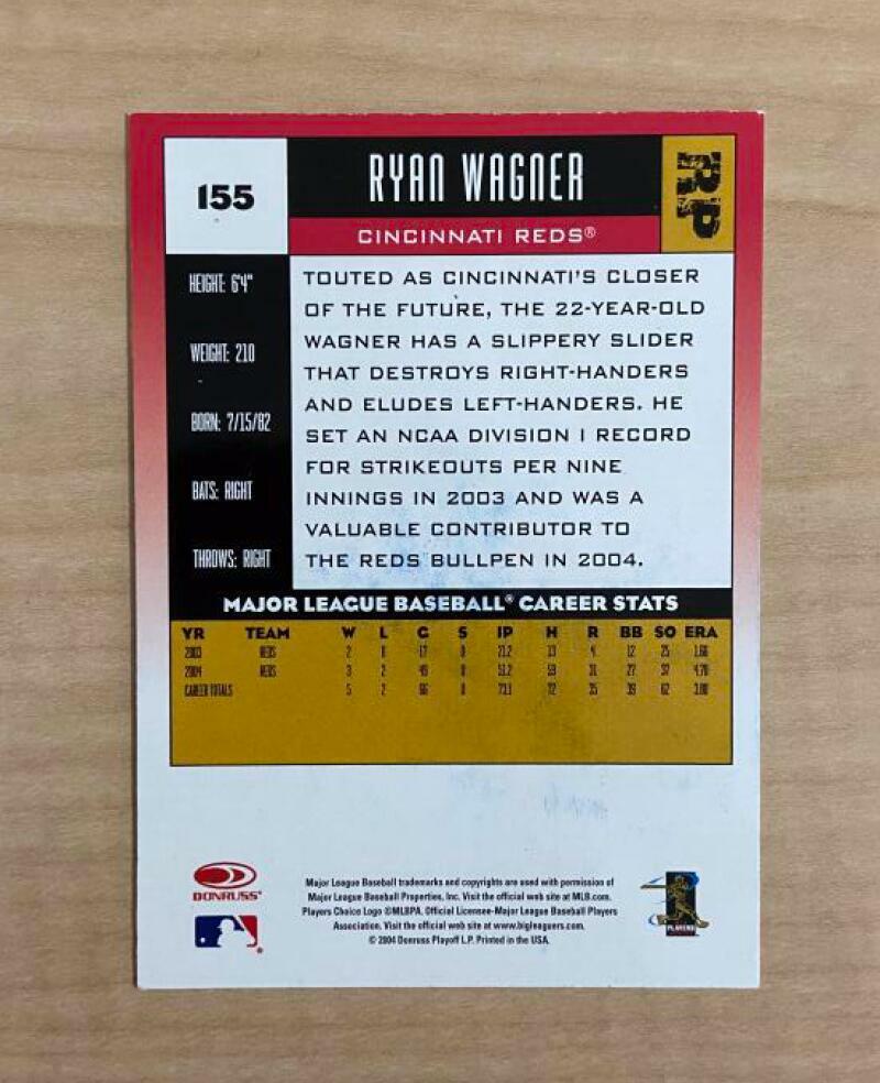 RYAN WEGNER CINCINNATI REDS SIGNED AUTOGRAPHED 2005 DONRUSS CARD #155 W/COA