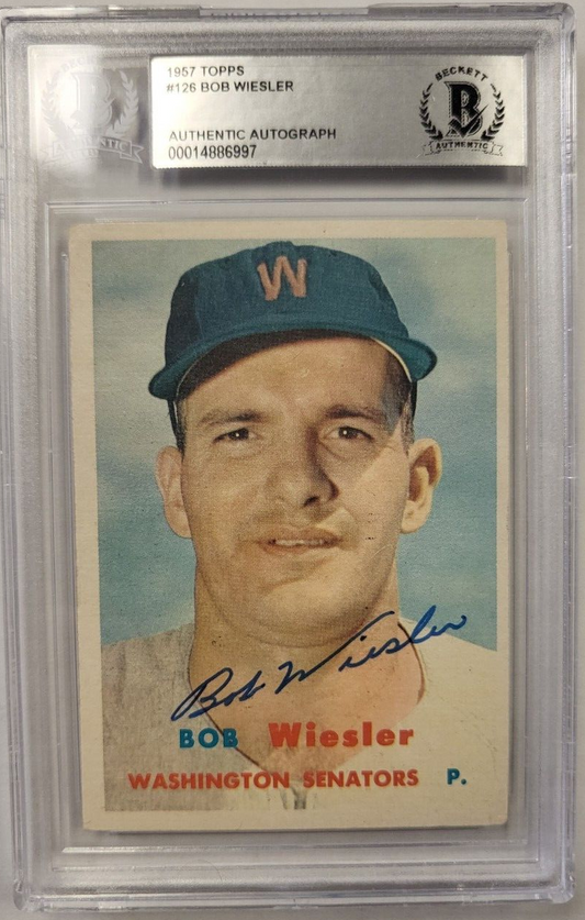 1957 TOPPS BOB WIESLER #126 SENATORS AUTHENTIC AUTO CERTIFIED BECKETT CARD