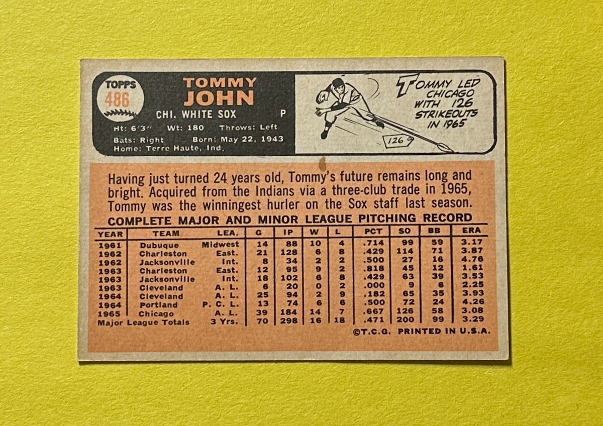 1966 TOPPS TOMMY JOHN #486 WHITE SOX