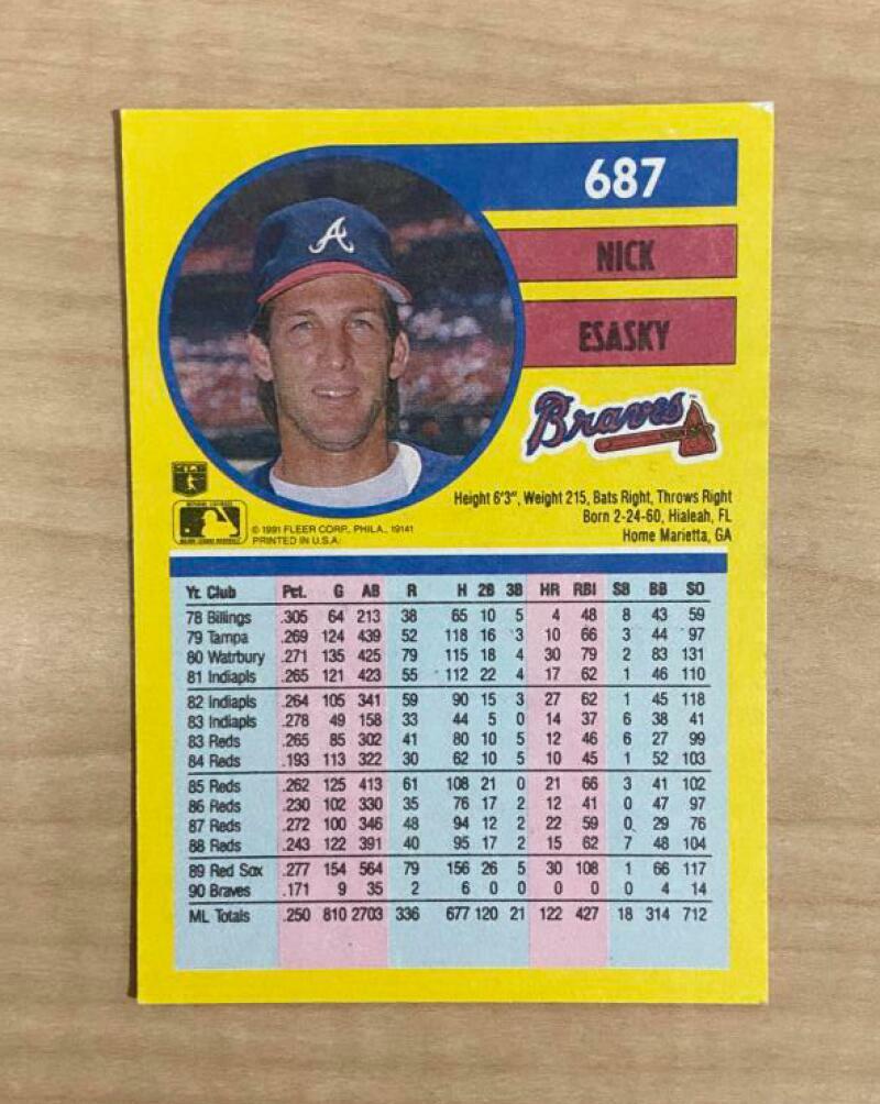 NICK ESASKY ATLANTA BRAVES SIGNED AUTOGRAPHED 1991 FLEER CARD #687 W/COA