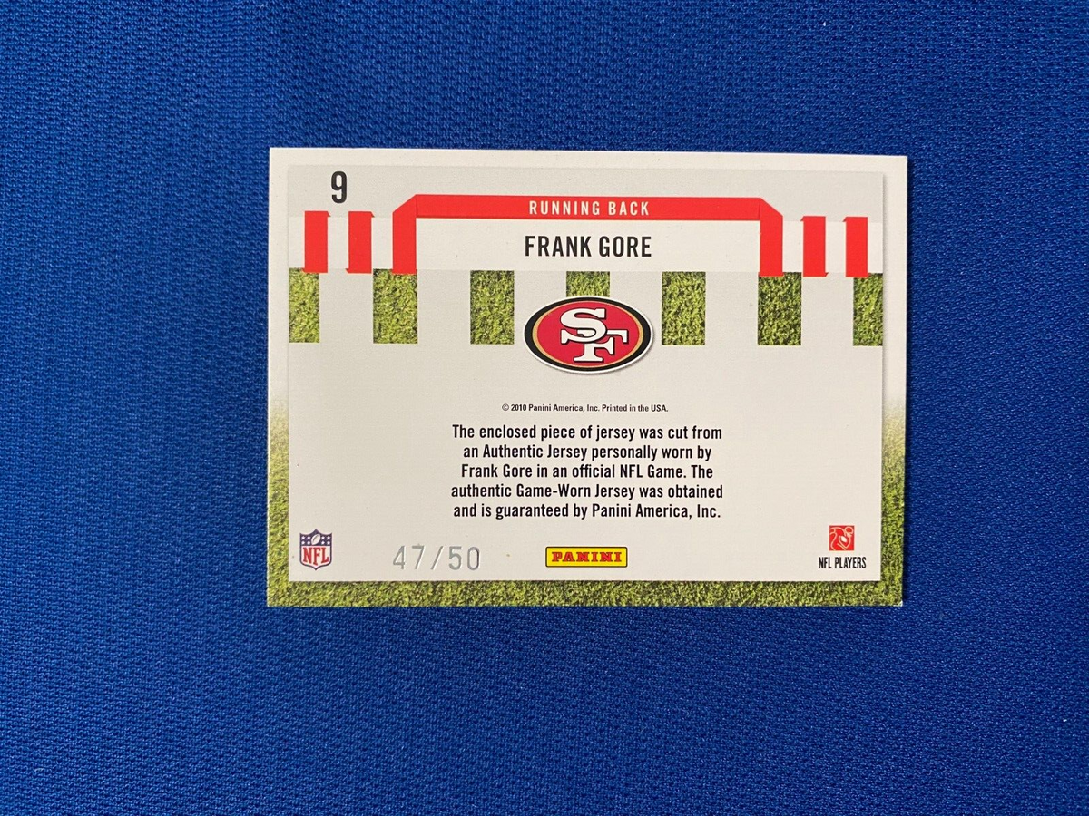 2010 DONRUSS ELITE FRANK GORE SF 49ERS DOWN & DISTANCE RED ZONE JERSEY PATCH /50